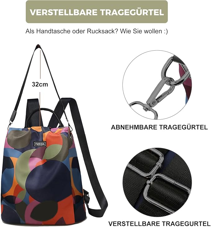 Anti Theft Backpack Purse for Women Convertible Nylon Backpack | Hidden Back Zipper Opening, Light Compact Travel Size, Waterproof Nylon, Daypack for College Work, Polka Dot Back pack - Image 5