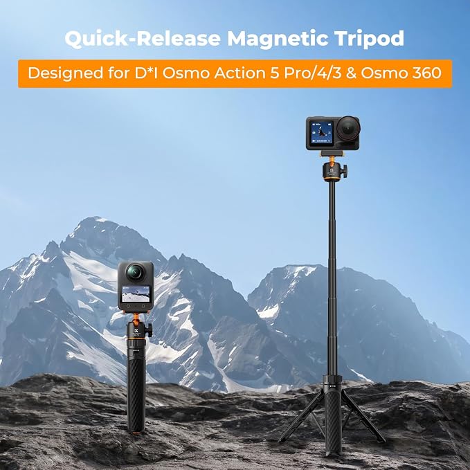 K&F CONCEPT 25.6" Selfie Stick Tripod for DJI Osmo Action 5 Pro | Pop Open Extendable Handle Grip Magnetic Quick-Release Adapter Travel Video Shooting Stand for Osmo Action 3/4/Osmo 360 MS78 - Image 2
