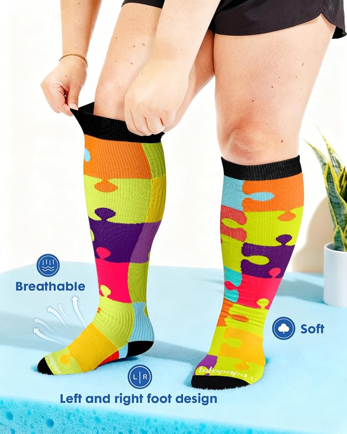 3-Pair Wide Calf Compression Socks for Women | 20-30mmHg Graduated Support, Easy On & Off, Knee High Length, Ankle Support, Travel Nurse Daily Wear, Cute Patterned - Image 2