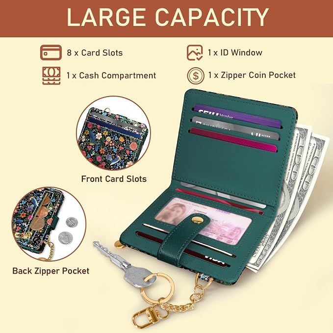 Jogjam Bird Floral Small Women Wallet, Rfid Slim Compact Credit Card Holder | PU Leather Bifold Cash Zipper Coin Pocket ID Window, for Female Ladies Teen Girls Girly Gifts - Image 4
