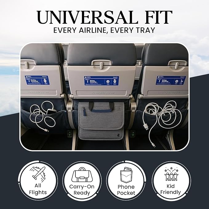 Airplane Pocket Organizer | Tray Table Cover | In Flight Seat Back Organizer Bag | Commuter Essential Travel Bag | Media Pouch For Flying | Travel Gift | Attaches To Luggage - Image 5
