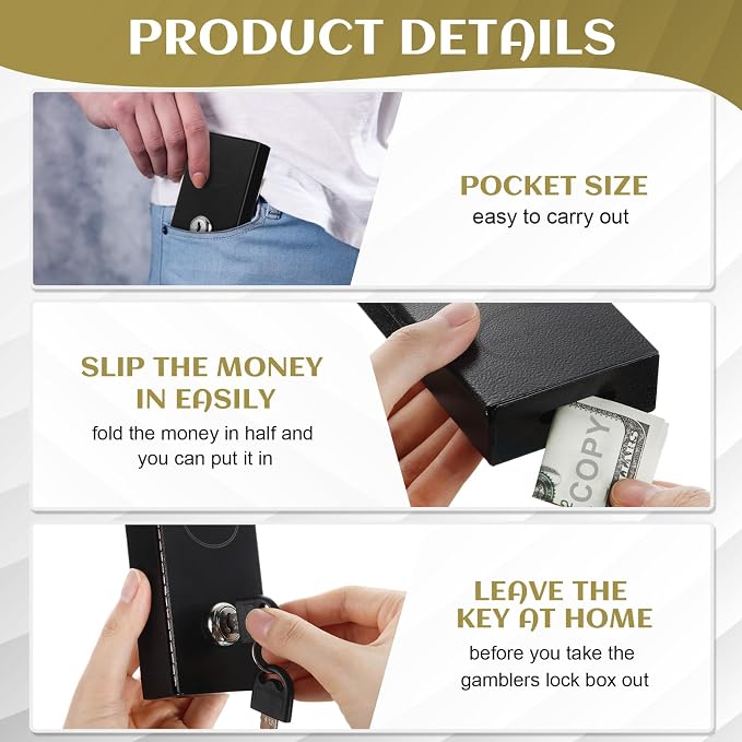 Reallnaive 1 Pack Metal Box for Gamblers Pocket Sized Winner Bank Casino Cash Box with 2 Keys Portable Casino Money Safe strongbox for Cash Saving Go Home Money Gifts (Black,Classic) - Image 3