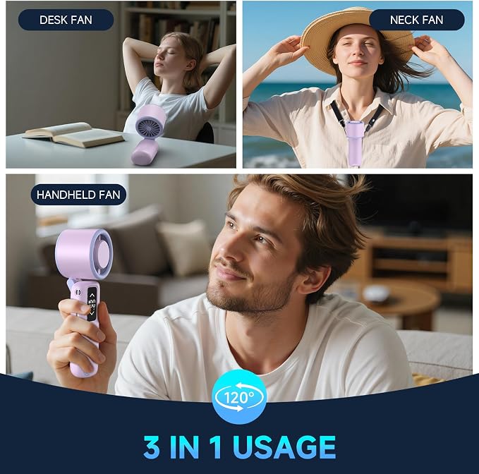 Portable Handheld Turbo Fan, 1-100 Gear Wind, Battery Operated, Up to 23 Working Hours, 3 IN 1 Personal Fan with Air Turbo Tech, Cooling Essentials for Indoor/Outdoor(Purple) - Image 4
