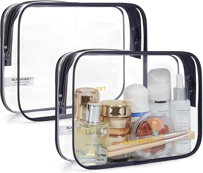 BAGSMART Clear Toiletry Bag 2-Pack TSA Approved Water-Repellent, Black | Carry on Travel Accessories Bag, Airport Airline Quart Size Bags for Women Men, Makeup Cosmetic Bag by BAGSMART