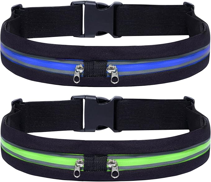 2 Pack Running Belt Fanny Packs for women and men,Belt Bag for Hiking Cycling Workout,Reflective Fanny Packs for Men Runners Belt Compatible with iPhone13,12 pro,Travelling Money Phone Holder by Herolland