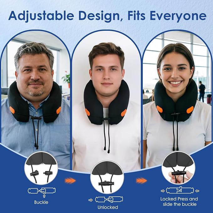Travel Pillow Memory Foam Neck Pillow for Airplanes with Adjustable Neck Support, Includes Eye Mask, Earplugs & Storage Bag - Perfect for Flights, Road Trips, and Trains - Image 4
