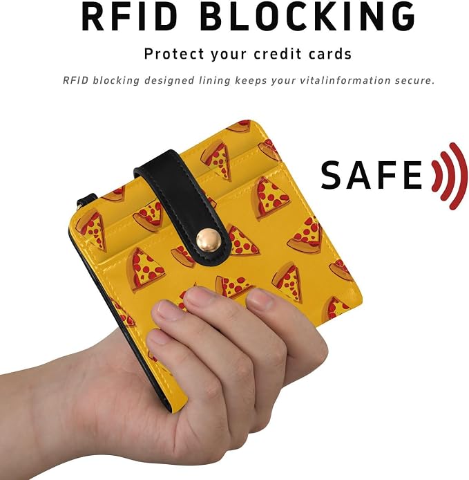 Yellow Sausage Pizza Women's Wallets RFID Blocking,Credit Card Holder Bifold Wallet,Slim Card Cases,PU Leather Travel Wallet for men Girls - Image 4