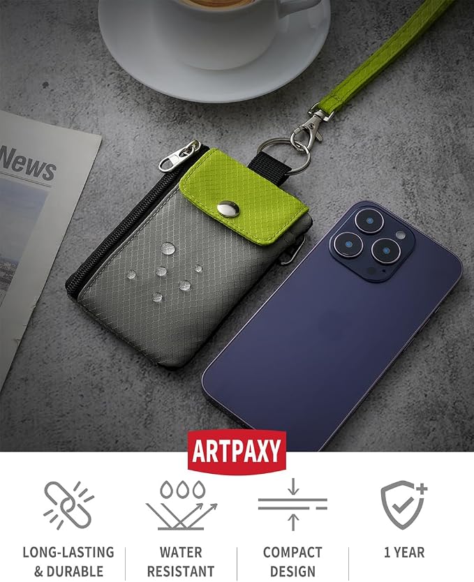 Artpaxy Minimalist Wallet For Mens Womens, Keychain RFID Blocking Zipper Small Wallet with ID Window 2 Lanyards,Water Resistant Travel Cash Card Coin Case Boys Girls - Image 2