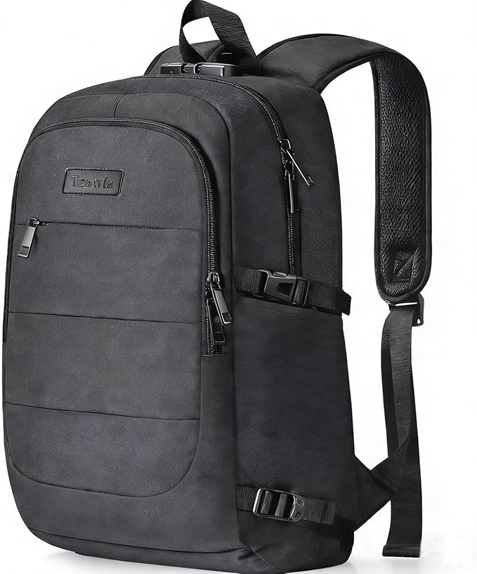 Tzowla Travel Laptop Backpack Water Resistant Anti-Theft Bag with Giant Tumbler Holder Pocket and Lock 17.3 Inch Computer Business Backpacks for Women Men Work College Gift,Casual Daypack(Black) by Tzowla