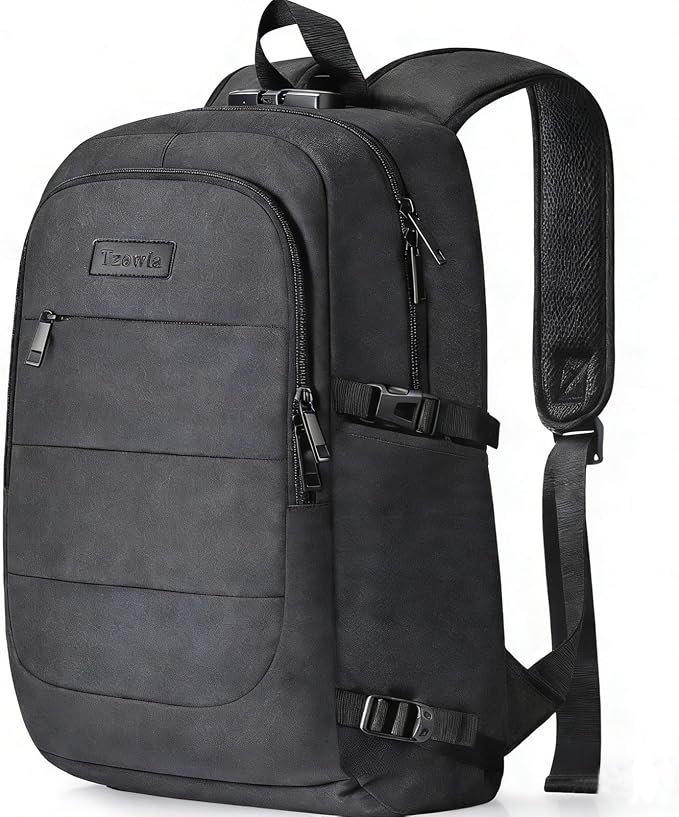 Tzowla Travel Laptop Backpack Water Resistant Anti-Theft Bag with Lock | 15.6 Inch Computer Business Backpacks with Giant Tumbler Holder Pocket for Women Men Work College Gift,Casual Daypac,Black by Tzowla
