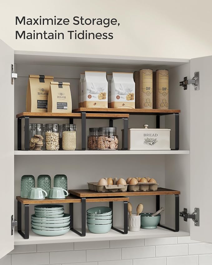 SONGMICS Cabinet Organizer Shelf, Set of 2 Spice Rack, Kitchen Storage | Kitchen Counter Storage Spice Rack, Particleboard, Steel, Rustic Brown and Matte Black, BYSTRO Collection UKCS200X01 - Image 5