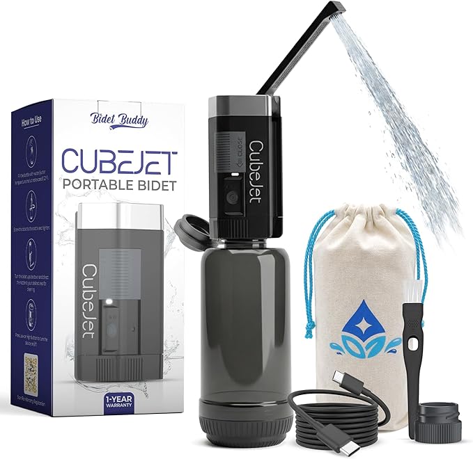 BIDET BUDDY® CubeJet Portable Bidet for Travel, 380mL Bottle Obsidian Drift | Rechargeable Battery 1100mAH, IPX6 Waterproof Wand-Style Nozzle, USB-C High-Pressure Hygiene Device for Camping & Home by BidetBuddy%E2%84%A2