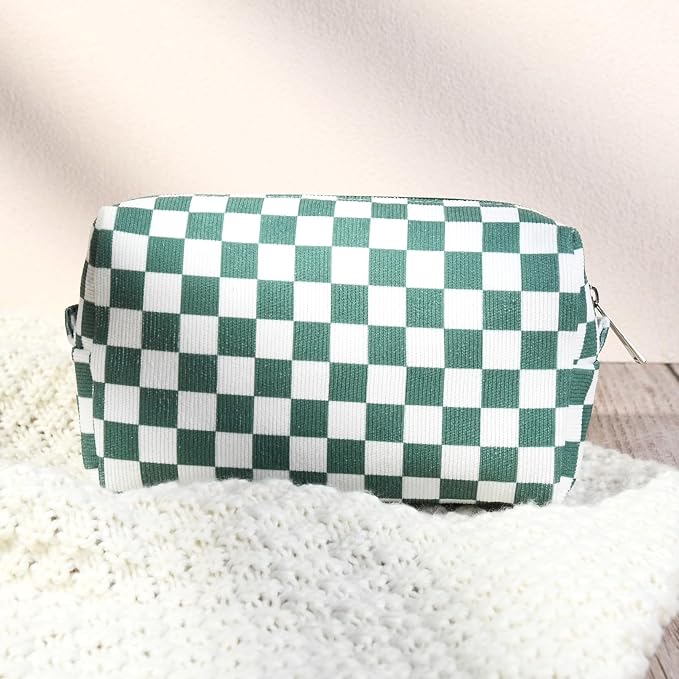 SOIDRAM 2 Pcs Checkered Makeup Bag Large Cosmetic Bag Toiletry Bag Makeup Pouch Travel Bag Organizer Cute Makeup Brushes Aesthetic Accessories Storage Bag for Women Olive Green - Image 6