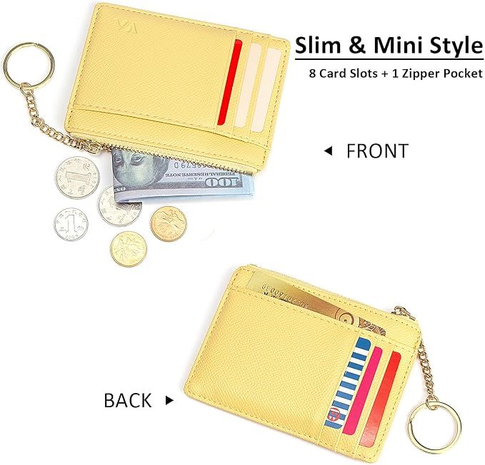 Valentoria Slim RFID Blocking Card Holder Small Pocket Wallet Keychian Zipper Coin Purse Mini Cash & Coin & Cards Case for Women Men | Slim - Image 2