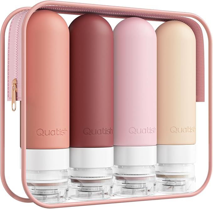 Quatish Travel Bottles for Toiletries, Original Patented Leak Proof Travel Size Containers, 3 oz Tsa Approved Silicone Shampoo and Conditioner Bottles, 4 Pack, Red Rock by Quatish
