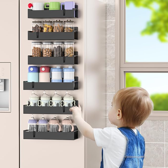 HuggieGems 6 Pack Magnetic Spice Rack Organizer for Refrigerator and Oven, Matt Black Fridge Organizers and Storage for Kitchen - Image 6