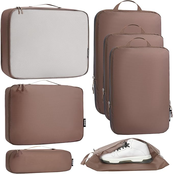 Bagail Ultralight Compression Cubes 7 Set - 3 Packing Cubes, 3 Organizers, and 1 Shoe Bag by BAGAIL