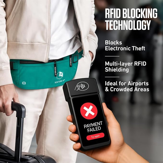 VENTURE 4TH Travel Money Belt, RFID Blocking Passport Holder - Turquoise - Image 2
