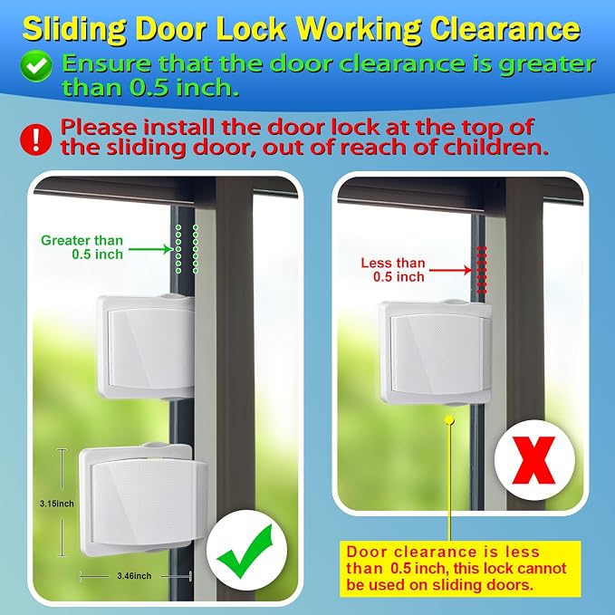 ZRFCXE Sliding Door Lock 4 Pack, Drill-Free Easy Install Safety Lock（Grey） | Sliding Glass Door Lock, Drill-Free Setup, Prevents Accidental Opens & Falls; Fits Patio Sliding Doors, Windows, Closet Door - Image 4