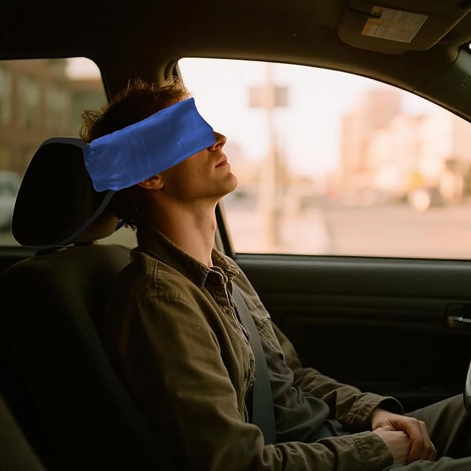 Travel Pillows for Airplanes, Airplane Head Strap with Silk Eye Mask for Sleeping, Long Flights & Car Road Trips 360°Headrest Neck Support, Stops Bobbing, Small & Compact（Blue） - Image 6