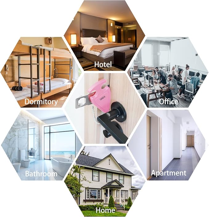 Portable Door Lock for Travel Door Lock Hotel Room Security Devices Apartment Jammer Additional Safety for Traveling Home College Upgrade (Pink Combination) - Image 3