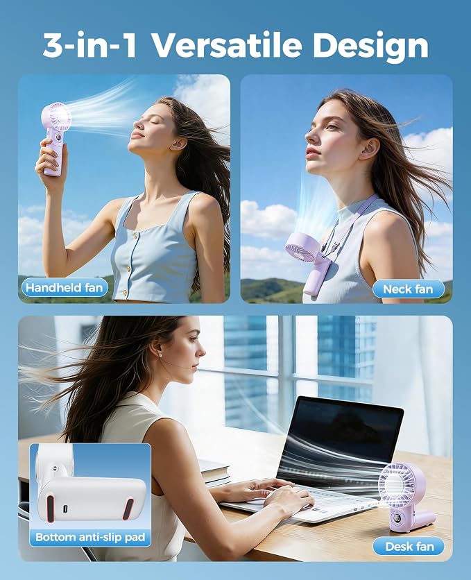 Portable Handheld Fan with Semiconductor Ice Cooling, 5 Seconds Cool Down | 4000mAh Handheld Fan/Table Fan/Neck fan 3 In 1, Rechargeable 10500 RPM Turbo cooling fan for Outdoor,Office,Camping,Travel - Image 3