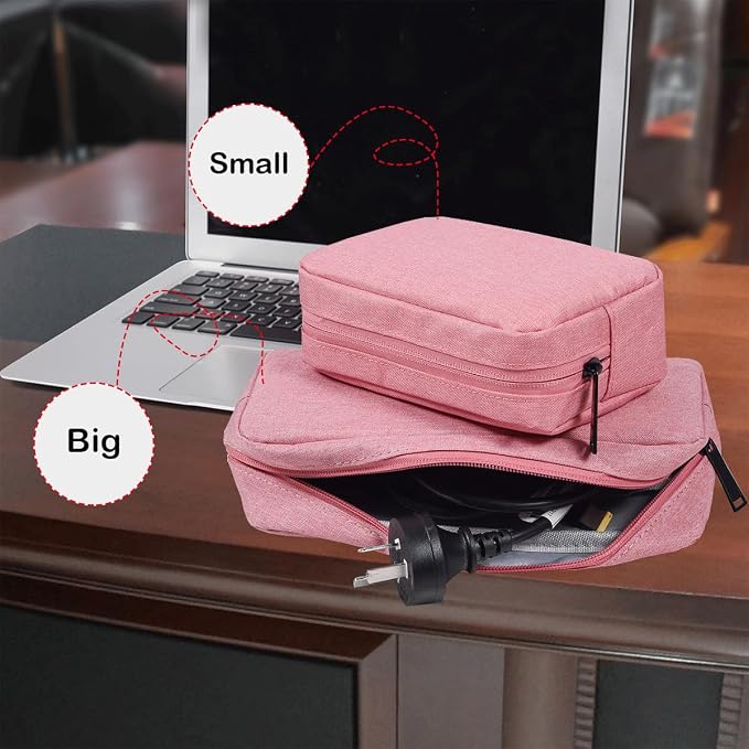 CAAORDKSO Electronics Organizer Travel Bag, Small Cable Organizer Case Waterproof Accessories Pouch, Travel Electronic Carrying Case for Cable, Cord, Charger, Phone, Power Bank, Earphone (Small-Pink) - Image 5