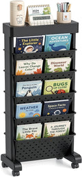 BYFU 6-Tier Rolling Bookshelf Cart, Black | Movable with Wheels, File Paper Storage Organizer, For Home Office Study Classroom by BYFU-livingasimplelife