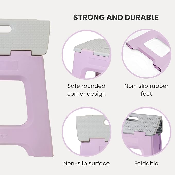 Vigar Compact Folding Step Stool, 12-1/2 in, Purple | 12-1/2 in Foldable Stool, Lightweight Portable Design, Handle, Non Slip Surface, Space-Saving, Supports up to 330 lb - Image 4