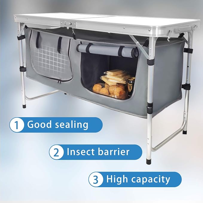 Folding Camping Table with Storage, Adjustable Height | Lightweight aluminum folding table with storage compartment for camping, tailgating, picnics, BBQs and backyard use - Image 5