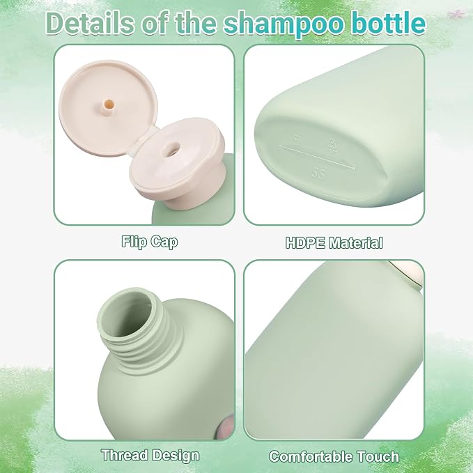 8.8 oz Plastic Travel Shampoo Bottles, Empty Plastic Squeeze Bottles with Flip Cap for Toiletries, Leakage-proof Travel Shampoo and Conditioner Bottles (4 pack, Green) - Image 3