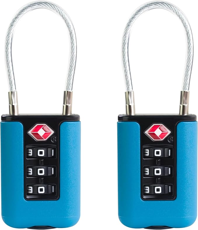 TSA Approved Luggage Locks, 3-Digit Waterproof Padlock, Combination Travel Cable Lock, Lockers, Suitcases, Toolboxes (Blue+Blue) by SpecializeinCombinationLock