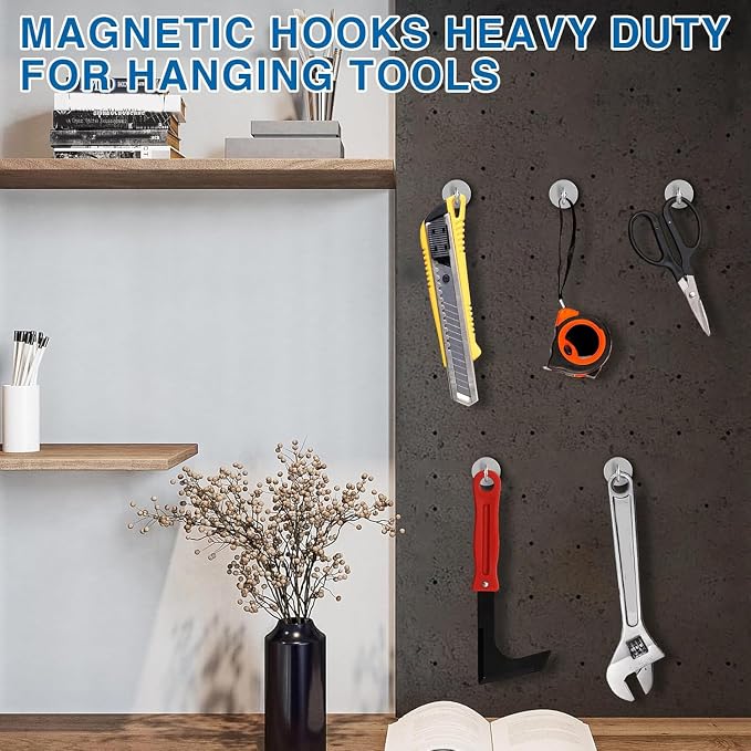 LOVIMAG Magnetic Hooks for Cruise Cabins, 50LBS, 12Pack | Heavy Duty Neodymium Magnet with Hook Essentials for Classroom, Fridge, Ceiling, Hanger, Silver - Image 6