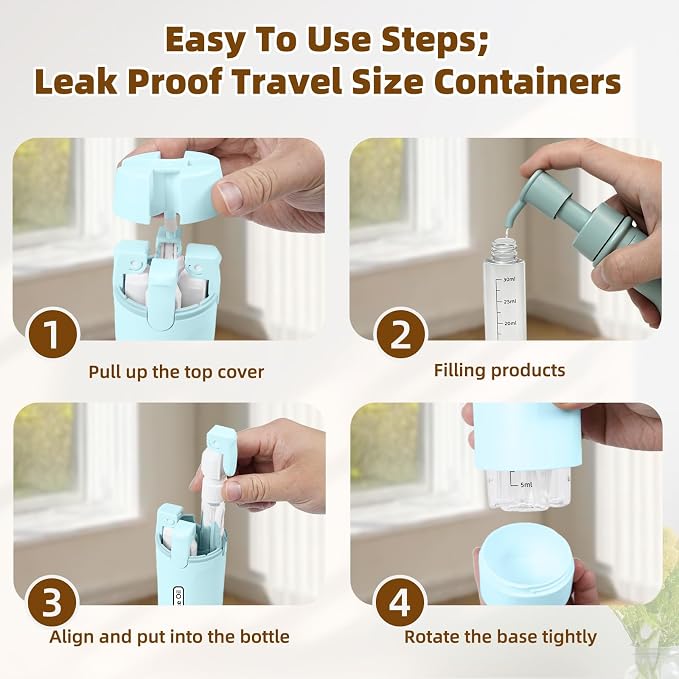 4 in 1 Travel Dispenser Bottle,4 Pack 30ML Travel Bottles for Toiletries, Leak Proof Travel Size Containers (Blue) - Image 5