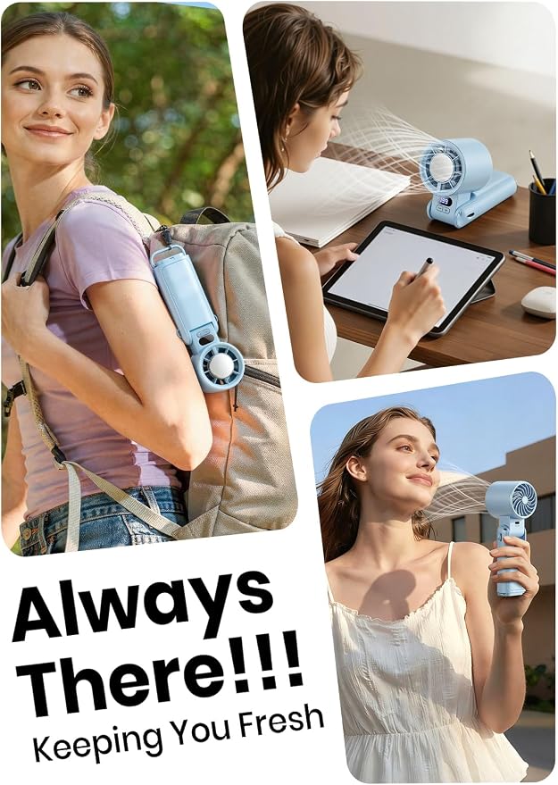 Portable Handheld Turbo Fan, 1-199 Speed Adjustable, Blue | 4 IN 1 Pocket Design with LED Display, High-Power Motor, Rechargeable Battery, Mini Fans for Indoor/Outdoor/Travel/Work - Image 5