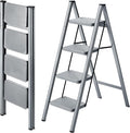 4 Step Ladder, Steel Folding Step Stool with 330lbs Heavy Duty | Anti-Slip Wide Pedals | 1.9" Slim Fold | Ideal for High Ceiling, Garage Storage, Window Cleaning & Hanging Curtains by XinSunho