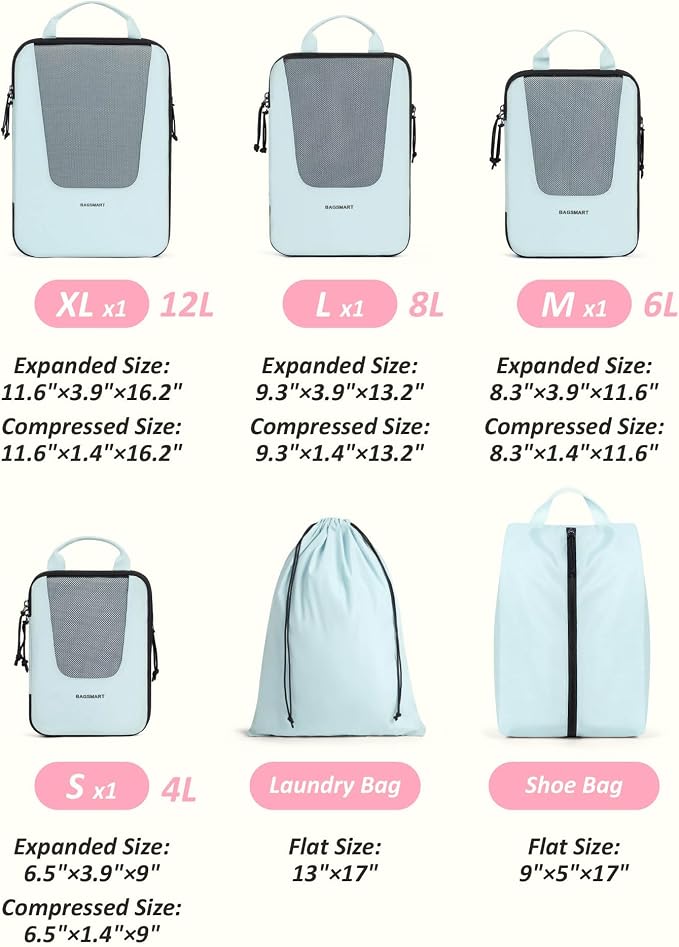 BAGSMART Compression Packing Cubes for Travel, 6/5/4set Lightweight Packing Organizers, Summer Travel Essentials Suitcase Organizer Bags Set - Image 2