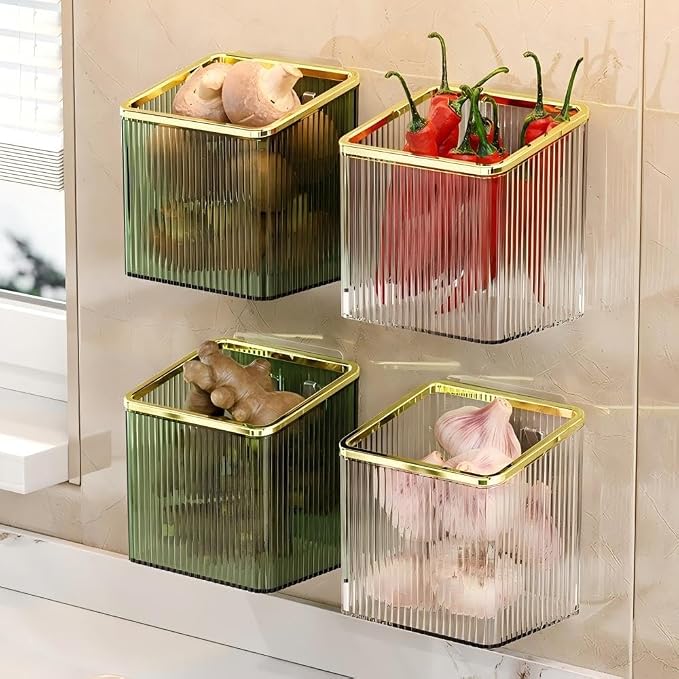 Adhesive Wall Shelves No Drill Hanging Organizer - Plastic Floating Storage Bins for Kitchen,Bathroom,Office - Makeup and Home Goods Mountable Shelf (Green and Gold) - Image 6