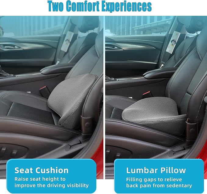 2 in 1 Car Seat Cushion Lumbar Pillow - Comfort Memory Foam Seat Cushion for Driving, Office - Sciatica-Back Pain Relief, Car Cushion for Car, Truck, Office, Wheelchair (Grey) - Image 2