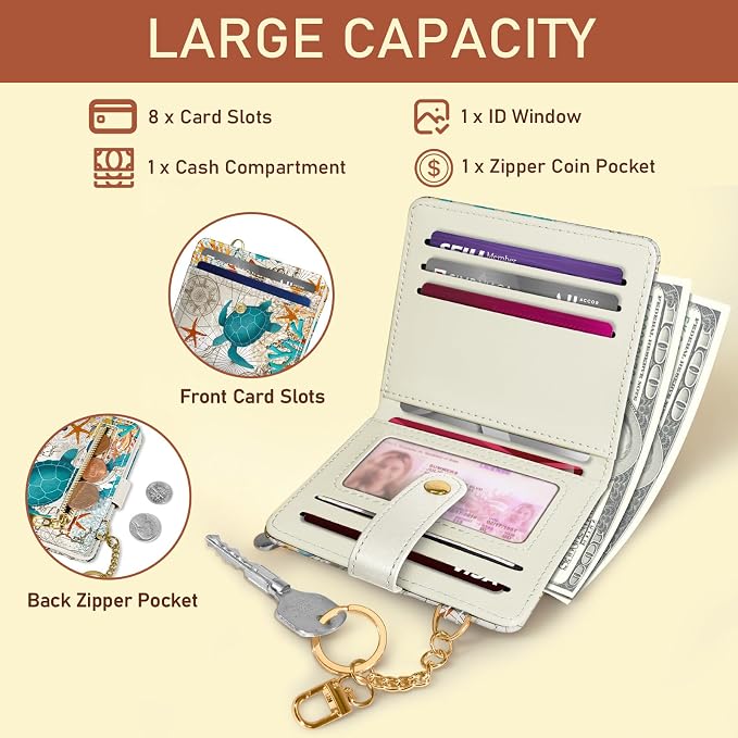 Jogjam Sea Turtle Rfid Women Wallet, Small Slim Thin Credit Card Holder | PU Leather Bifold Cash Zipper Coin Pocket ID Window, for Female Ladies Teen Girls Girly Gifts - Image 4