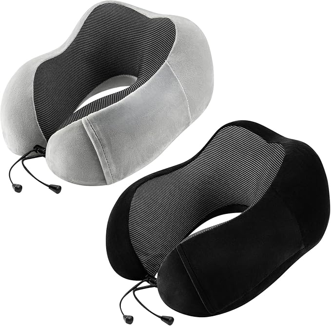urnexttour Neck Pillow Airplane Travel Pillow 2 Pack Black and Grey | Memory Foam Soft Support Travel Neck Pillow for Travelling, Sleeping Rest, Car, Train and Home Use by Urnexttour