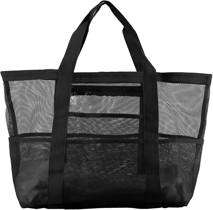 CaCTOUR Mesh Beach Bag,Large Beach Bags for Women with 8 Pockets,Packable Tote Bag for Beach Cruise Pool Vacation Essentials by CaCTOUR