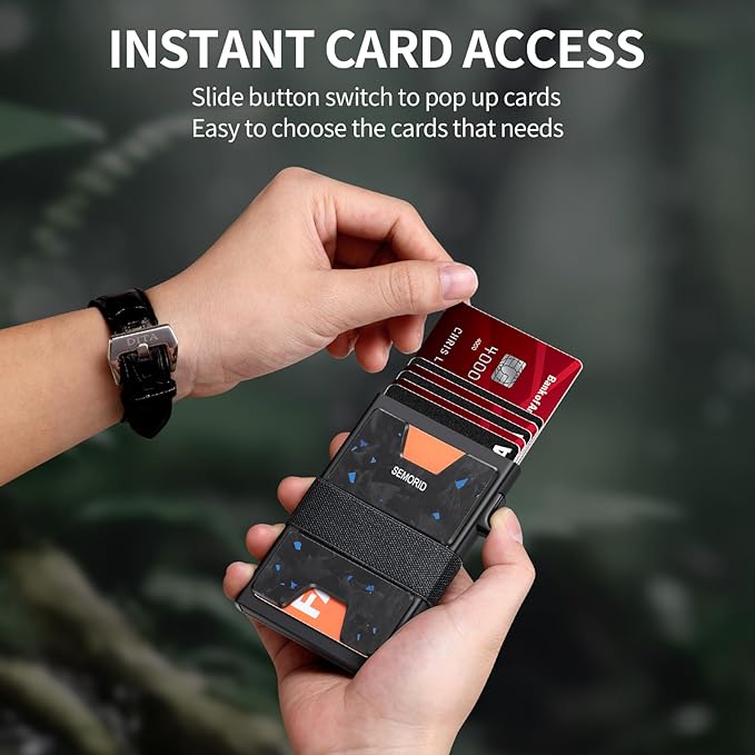 SEMORID Minimalist Wallet for Men, Slim RFID Blocking Mens Wallet, Aluminum Pop Up Card Case, Thin Metal Credit Card Holder with Cash Strap -12 Cards Storage | Durable Expandable Backplate Compact Smart Metal Pop Up Wallet Front Pocket Holds 12+ Cards ... - Image 3