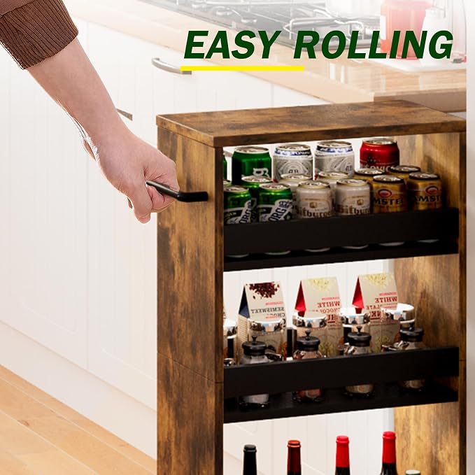 TEAMIX Slim Rolling Storage Cart, Wood 4-Tier Narrow Kitchen/Laundry Cart | 7.9"W Thin Cabinet with Wheels and Handle, Use as Spice Rack Next to Fridge, Laundry Room Organization Between Washer & Dryer - Image 2