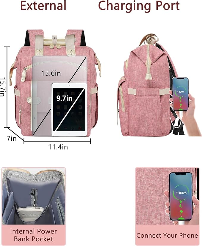 FALANKO Backpack for Women,Wide Open Work Large Student Bookbag for 15.6 Inch Laptop,Doctor Teacher Nurse College School Travel Bag,Water Resistant Laptop Bookbag Computer Back Pack Pink - Image 4