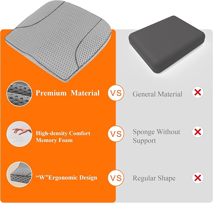 kingphenix Memory Foam Car Seat Cushion for Driving Comfort and Office Use | Coccyx and Lower Back Pressure Relief, Non-Slip Seat Cushion for Car, Truck, SUV, Long Drives and Office Chair, 4D Mesh Gray - Image 8