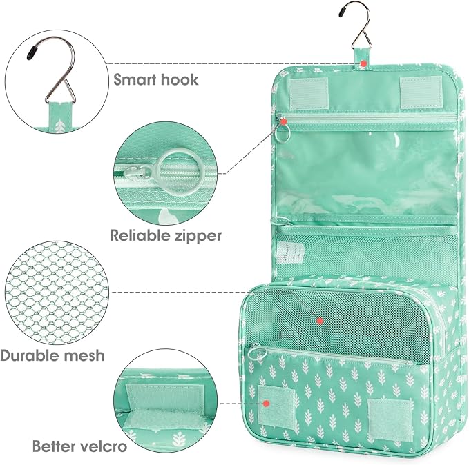 Narwey Small Hanging Travel Toiletry Bag for Women, Travel Bag for Toiletries, Makeup Bag Organizer Make Up Bags Cosmetic Bags for Girls - Image 4