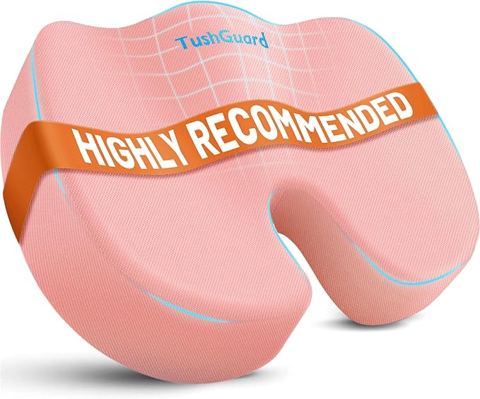 Memory Foam Seat Cushion for Office Chair, Car Seat, Pink, XXL | Office Chair Cushion for Car, Airplane - Chair Pad for Long Sitting Sciatica, Hip, Coccyx,Tailbone Pain Relief, Butt Pillow by TushGuardSeatCushonsPillows