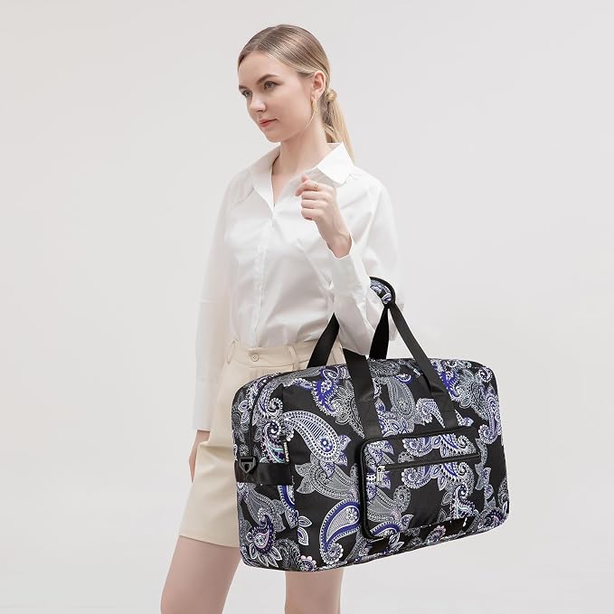 F.FETIVIN Weekender Bag Carry On Travel Duffle Bag Medium Overnight Bag for Women(Black Paisley) - Image 4