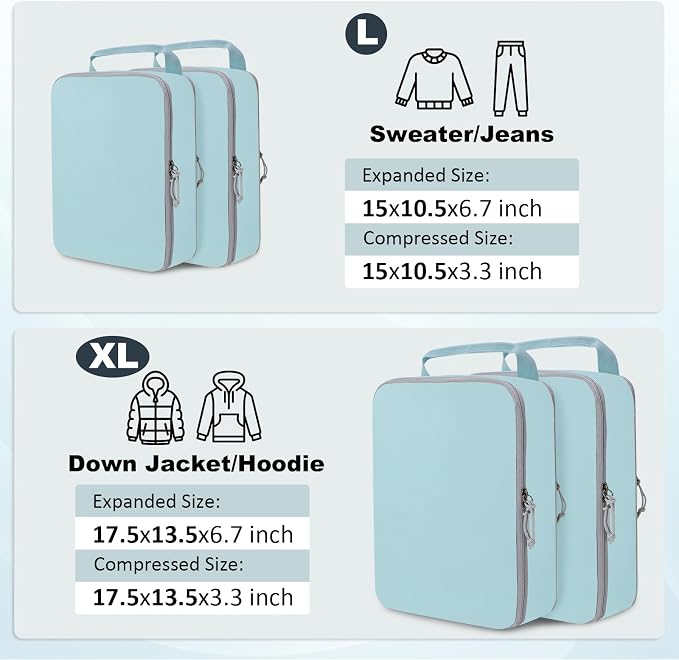 Compression Packing Cubes for Travel Suitcase Organizer Bags, Blue, XL | Expandable Travel Cubes for Packing Luggage Organizer Bags Compression Bags for Travel Essentials - Image 4